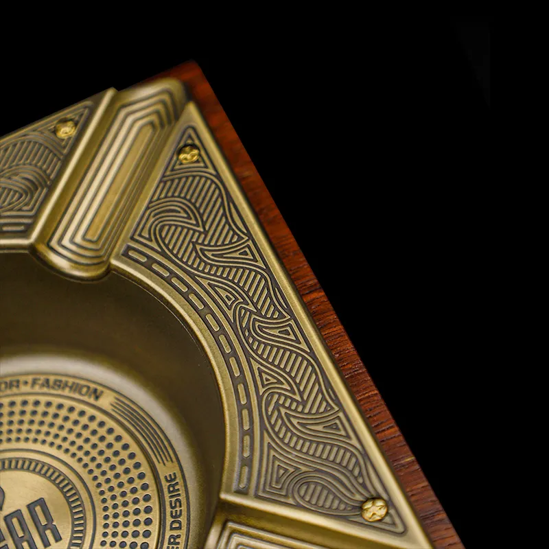 GUEVARA Alloy Slip Resistant Solid Wood Base, Cigar Ashtray, Durable Business And Home Use Silver/Copper-3