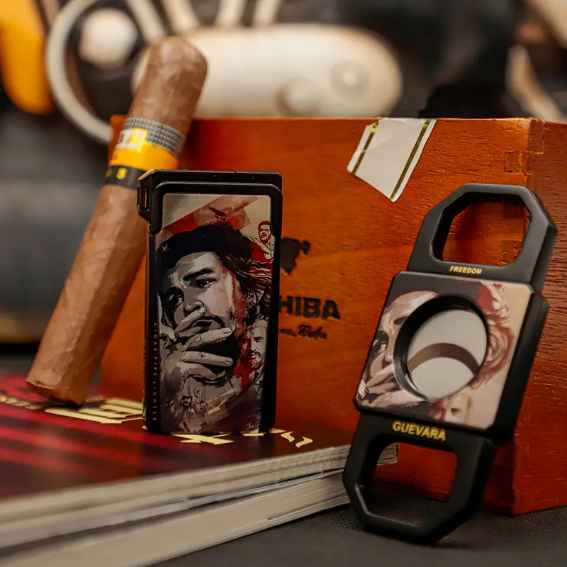 GUEVARA Cigar Tool Set, Windproof Direct Blue Flame Lighter, Sharp Silky Cigar Cutter, Gift Box Set-11