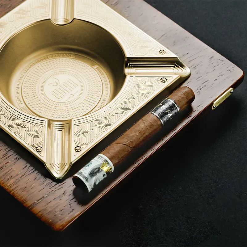 VANITY FAIR Ashtray Solid Wood Base Slip Resistant Durable Four Slots For Placement Gold-4