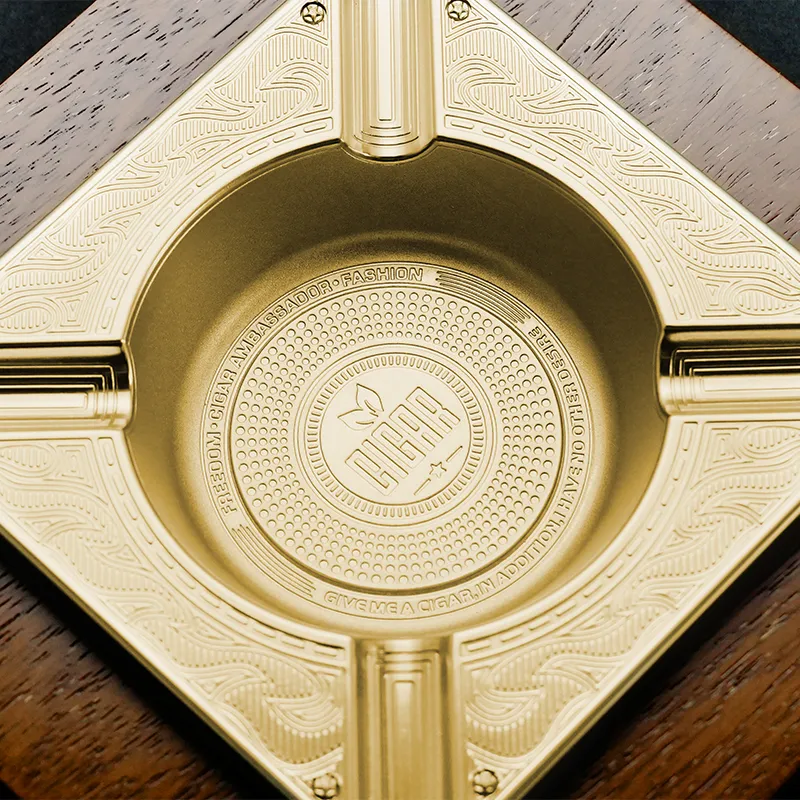 VANITY FAIR Ashtray Solid Wood Base Slip Resistant Durable Four Slots For Placement Gold-3