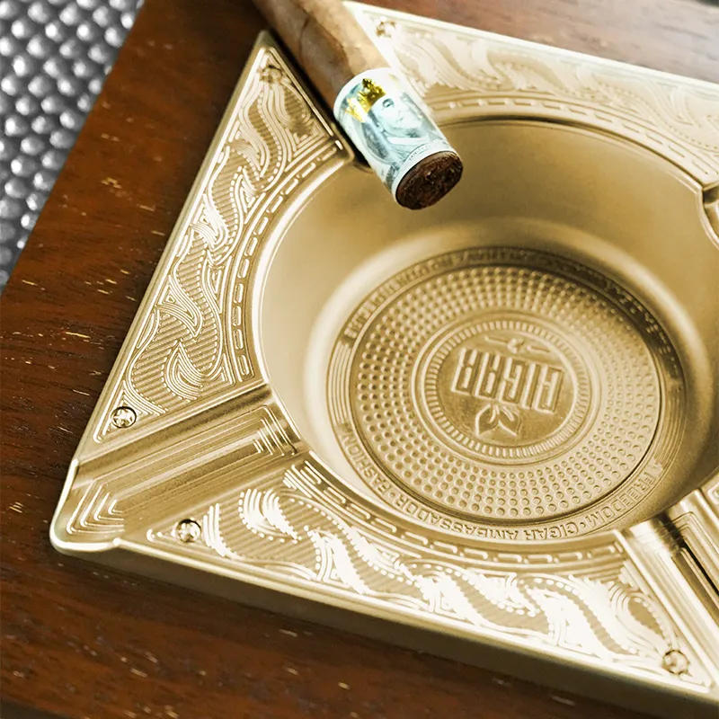 VANITY FAIR Ashtray Solid Wood Base Slip Resistant Durable Four Slots For Placement Gold-1