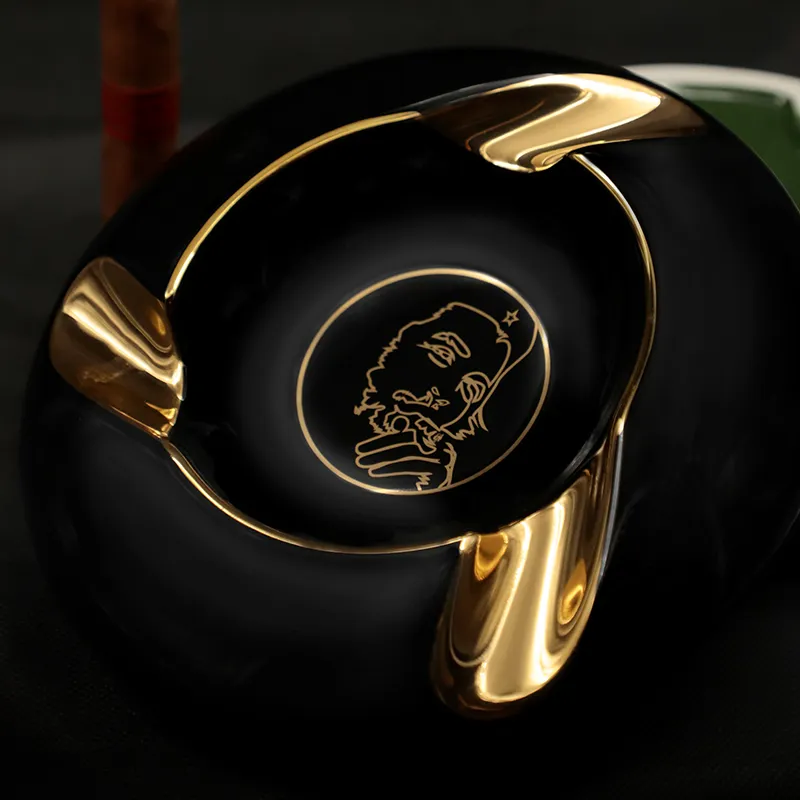 GUEVARA Three Slot Cigar And Cigarette Ceramic Ashtray, Suitable For Home And Office, Easy To Clean-1