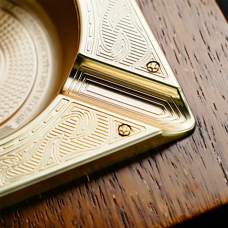 VANITY FAIR Ashtray Solid Wood Base Slip Resistant Durable Four Slots For Placement Gold-2