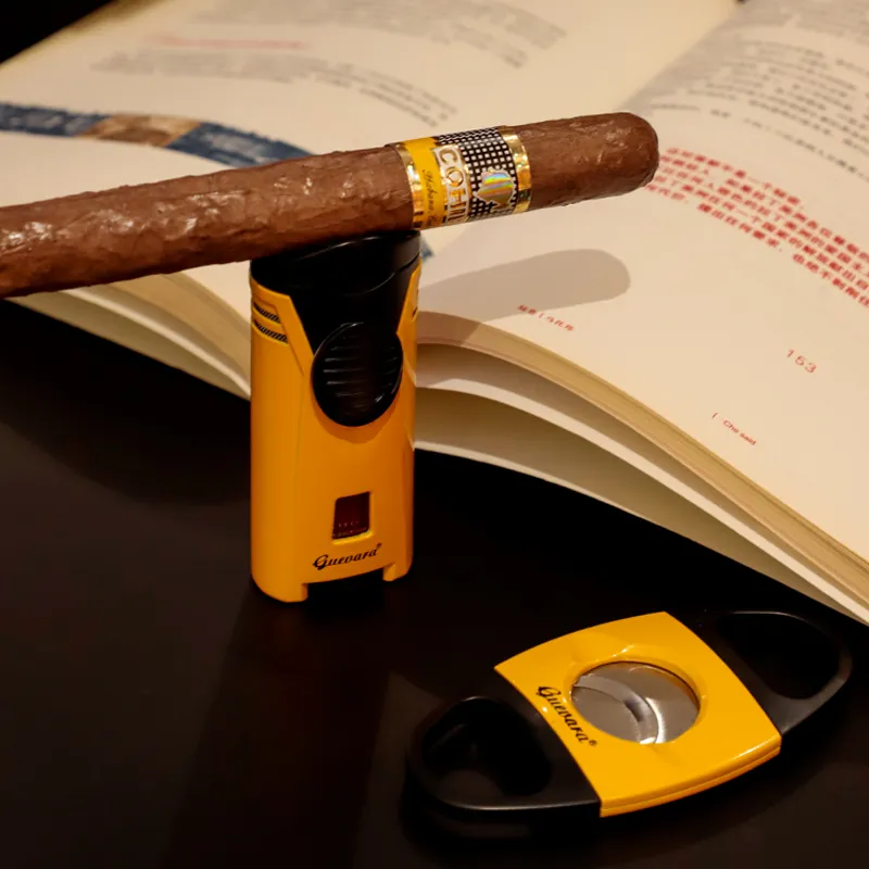 GUEVARA Cigar Tool Set, Blue Flame Lighter With Sharp Double Blade Cigar Scissors-13