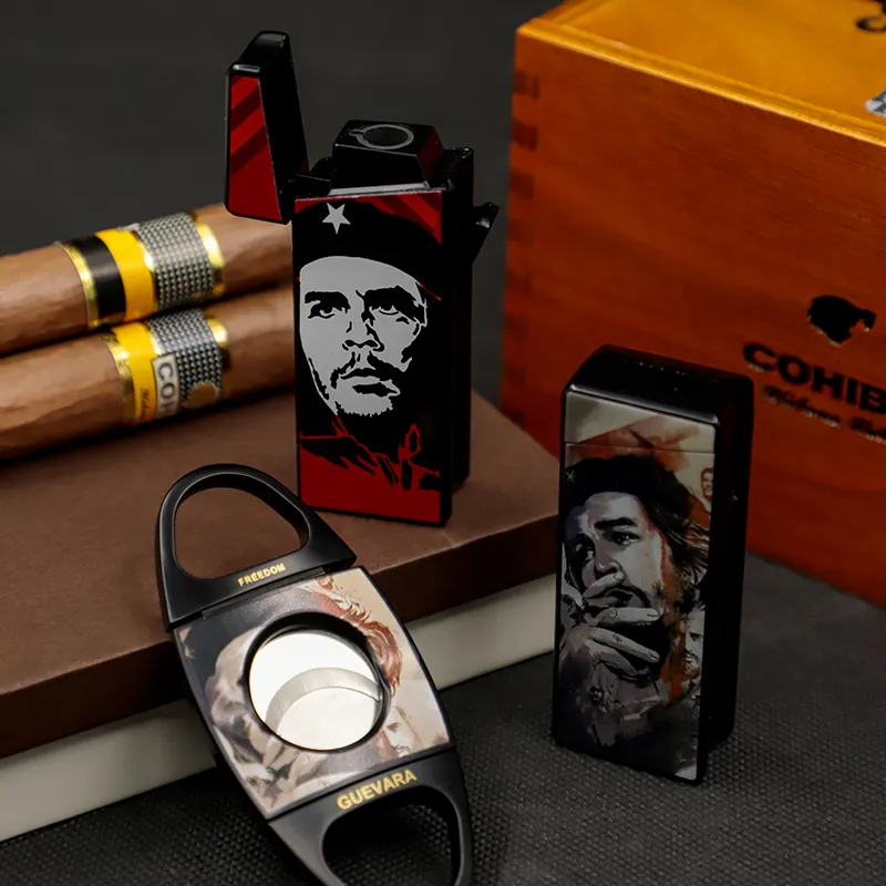 GUEVARA Cigar Tool Set, Sharp And Smooth Cigar Cutter With Blue Flame Lighter, Gift Box Set-12