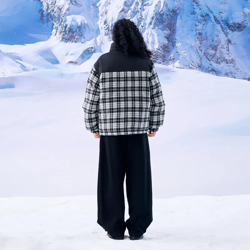 ICONS Lab Puffer Jackets Unisex Black White Plaid-4