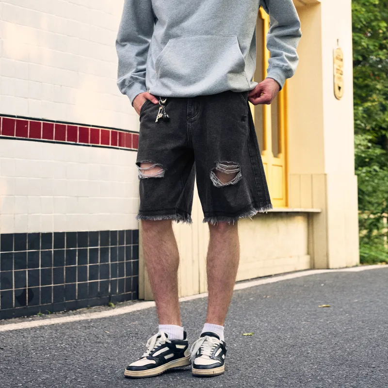 ICONS Lab Denim Shorts Unisex Washed Black-5