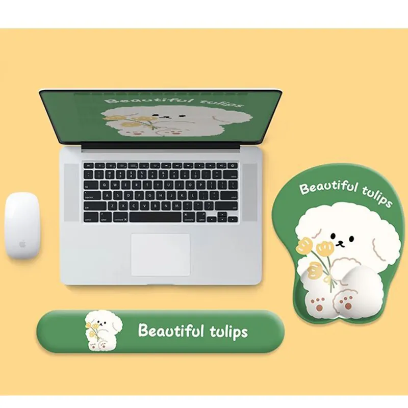 LOVINGCOOL Rubber Pad Tulip Puppy Silicone Wrist Brace Keyboard Pad Office Set Instagram Style Cute Mouse Pads-2