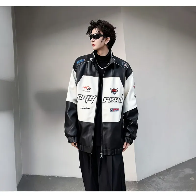 American Vintage Cool Versatile Biker Stand Collar Jacket Unisex-0