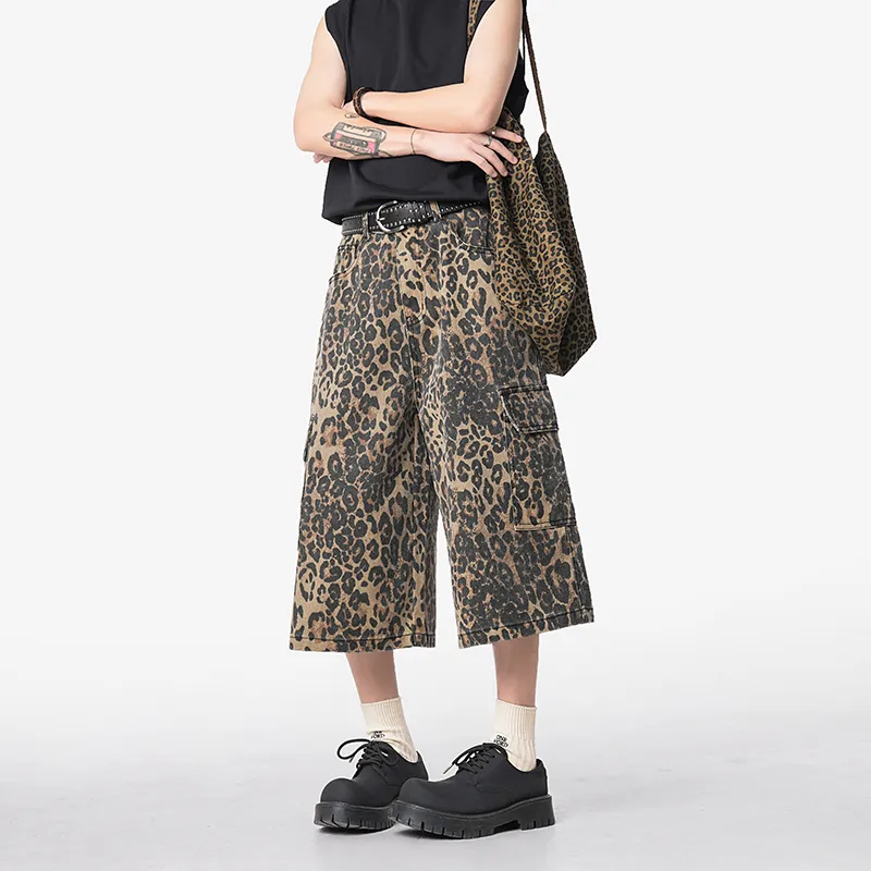AYEA Denim Shorts Unisex Leopard Print-2