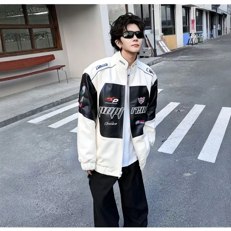 American Vintage Cool Versatile Biker Stand Collar Jacket Unisex-1