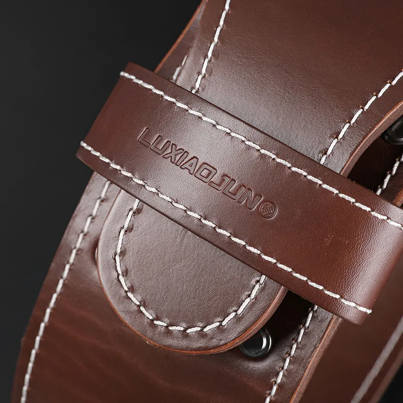 LUXIAOJUN Back Support Braces Weightlifting Protective Compression Brown Cow Leather Unisex-4