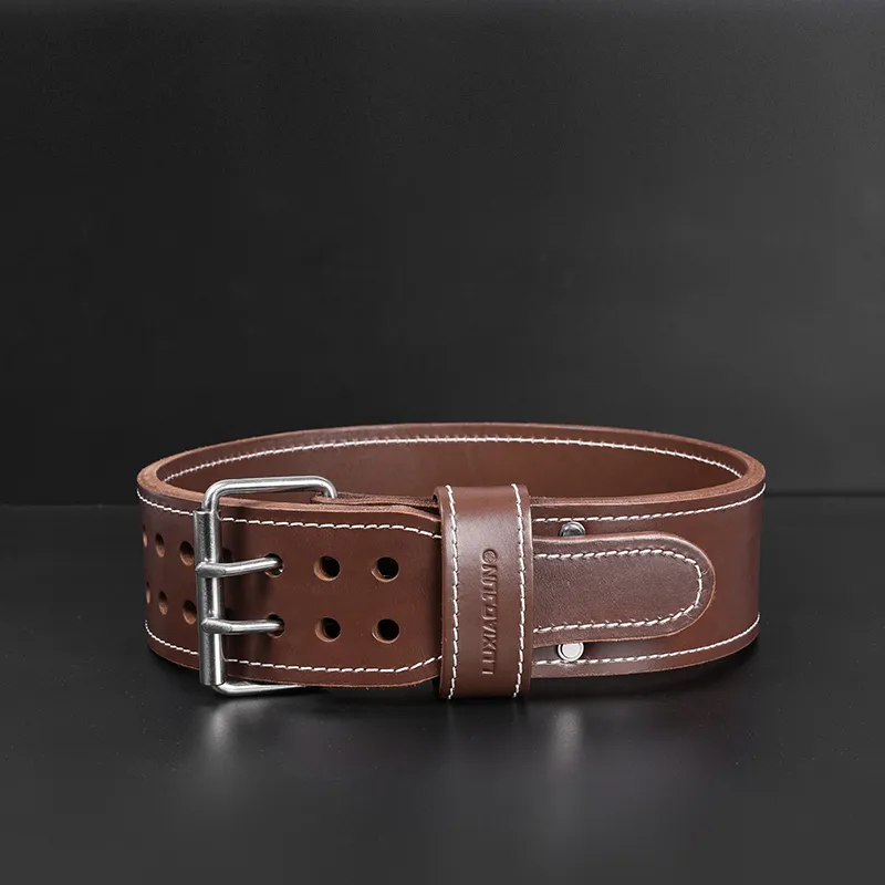 LUXIAOJUN Back Support Braces Weightlifting Protective Compression Brown Cow Leather Unisex-2