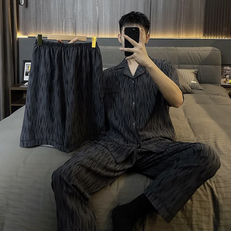 Qiao Ni Tong Pajama Set Men's Ink Shadow Dyeing-5