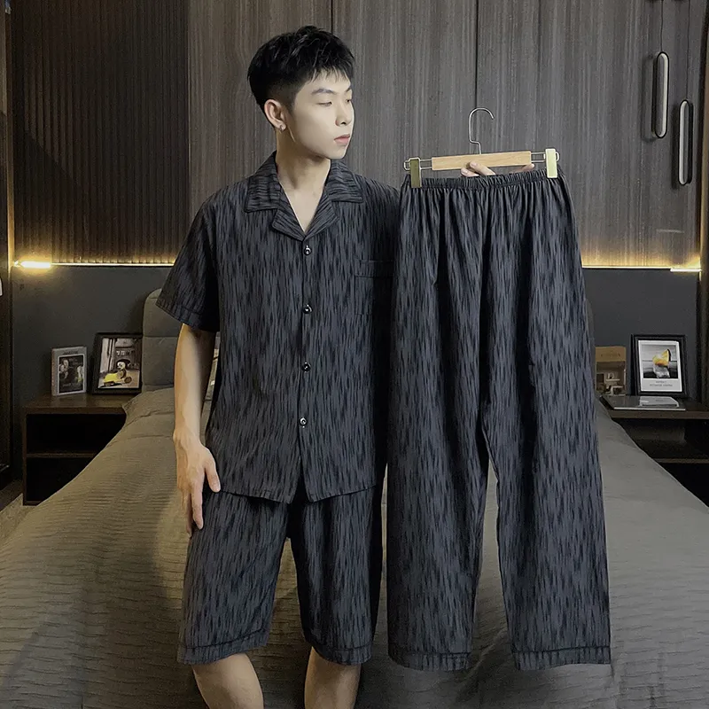 Qiao Ni Tong Pajama Set Men's Ink Shadow Dyeing-3