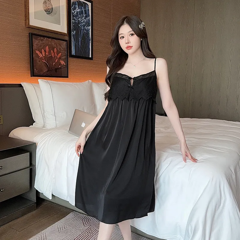 Qiao Ni Tong Nightgown Women's Black-3