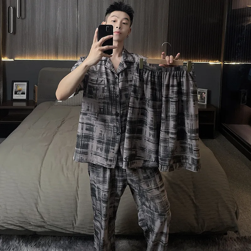 Qiao Ni Tong Pajama Set Men's Ink Drawn Plaid-6