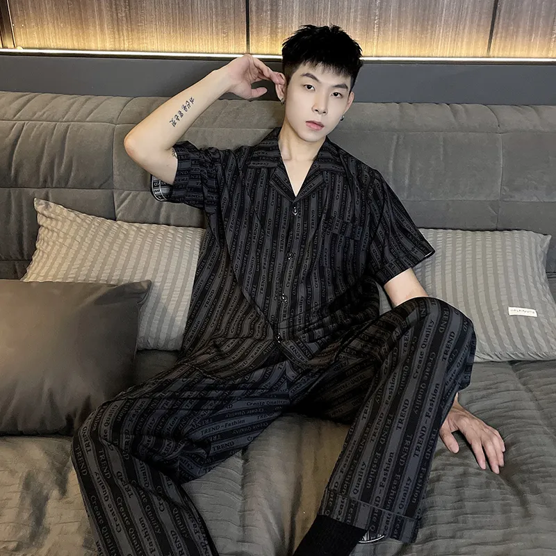 Qiao Ni Tong Pajama Set Men's Subtle Texture Whisper Stripes-4