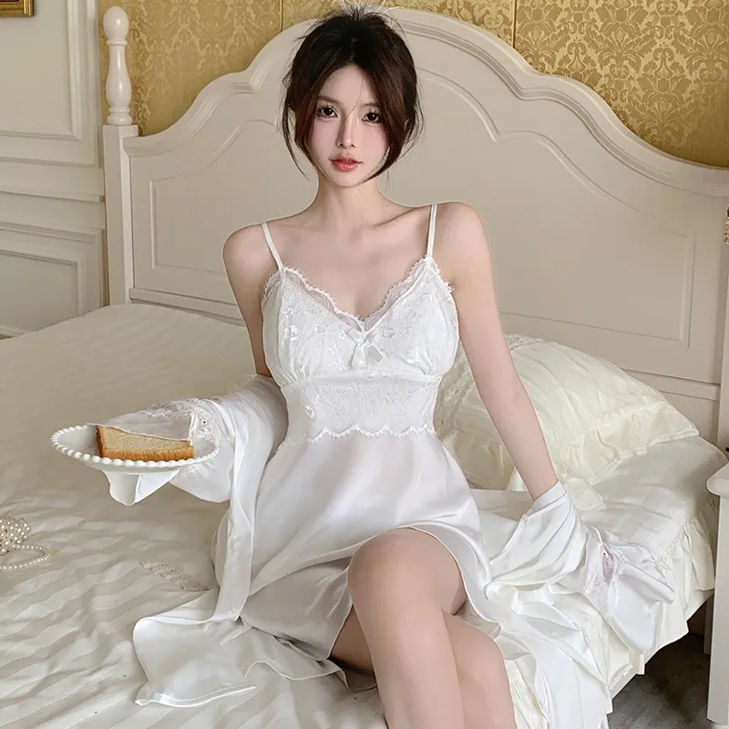 Qiao Ni Tong Nightgown Women's White Moonlight-4