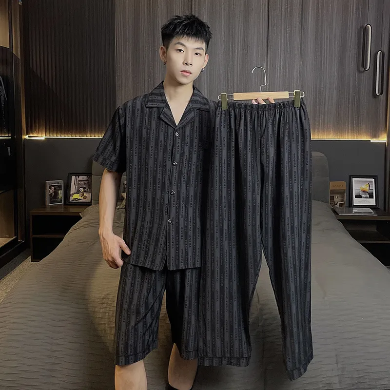 Qiao Ni Tong Pajama Set Men's Subtle Texture Whisper Stripes-5