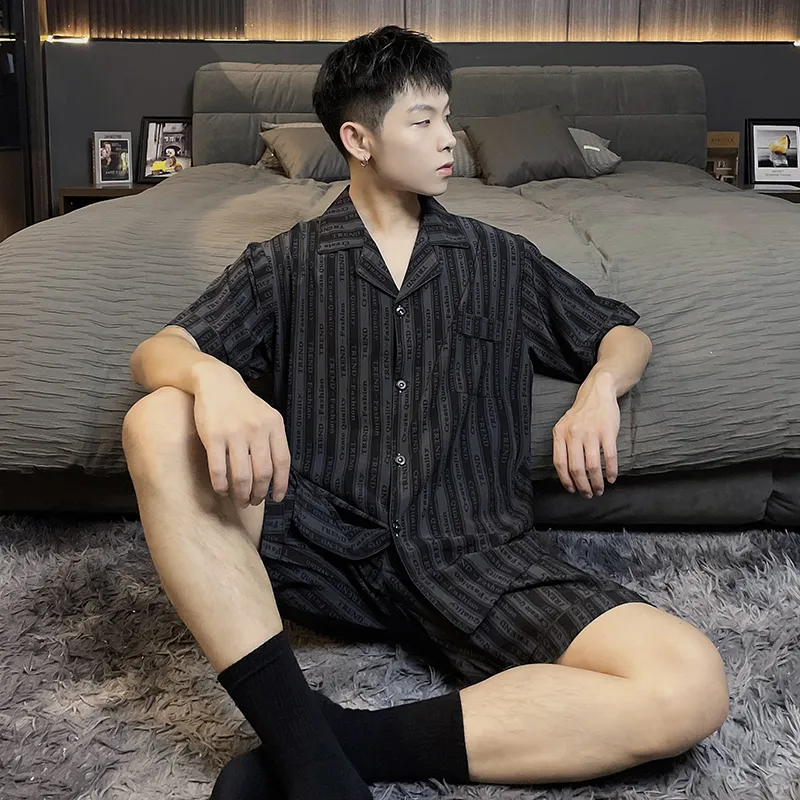 Qiao Ni Tong Pajama Set Men's Subtle Texture Whisper Stripes-6
