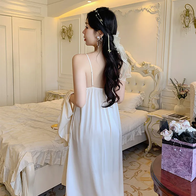 Qiao Ni Tong Nightgown Women's Moon White-3
