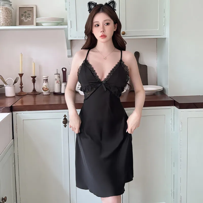 Qiao Ni Tong Nightgown Women's Brilliant Black-1