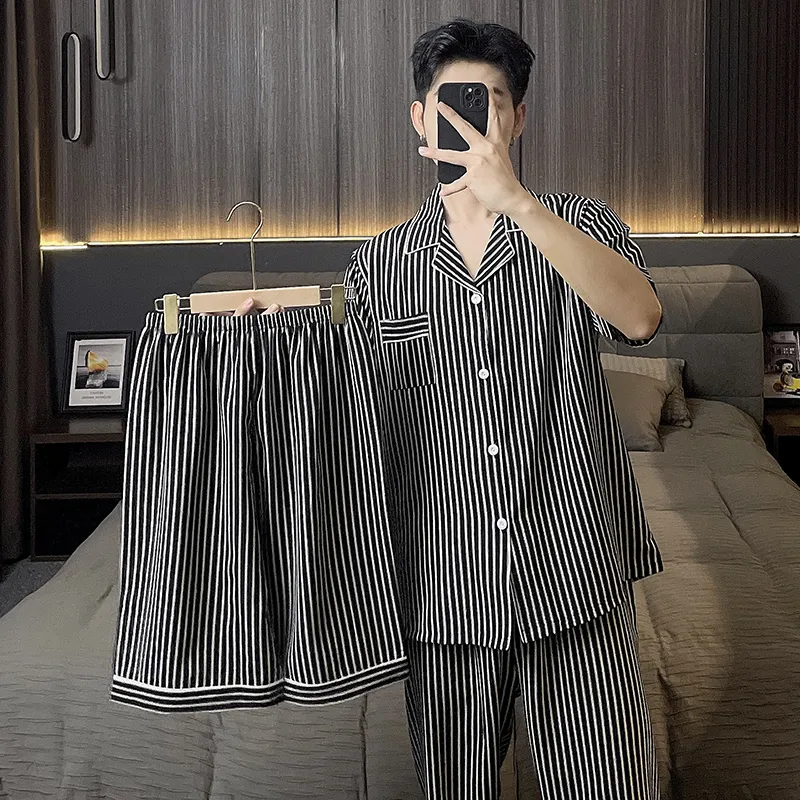 Qiao Ni Tong Pajama Set Men's Cool Vertical Stripes-3