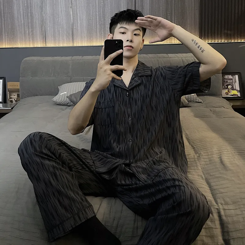 Qiao Ni Tong Pajama Set Men's Ink Shadow Dyeing-4