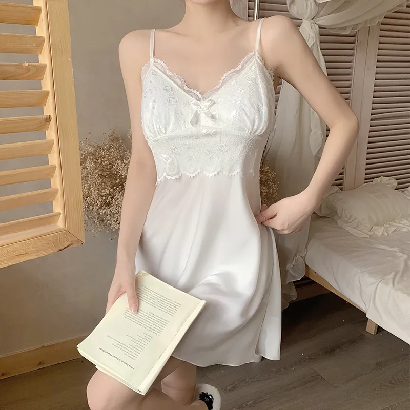 Qiao Ni Tong Nightgown Women's White Moonlight-2