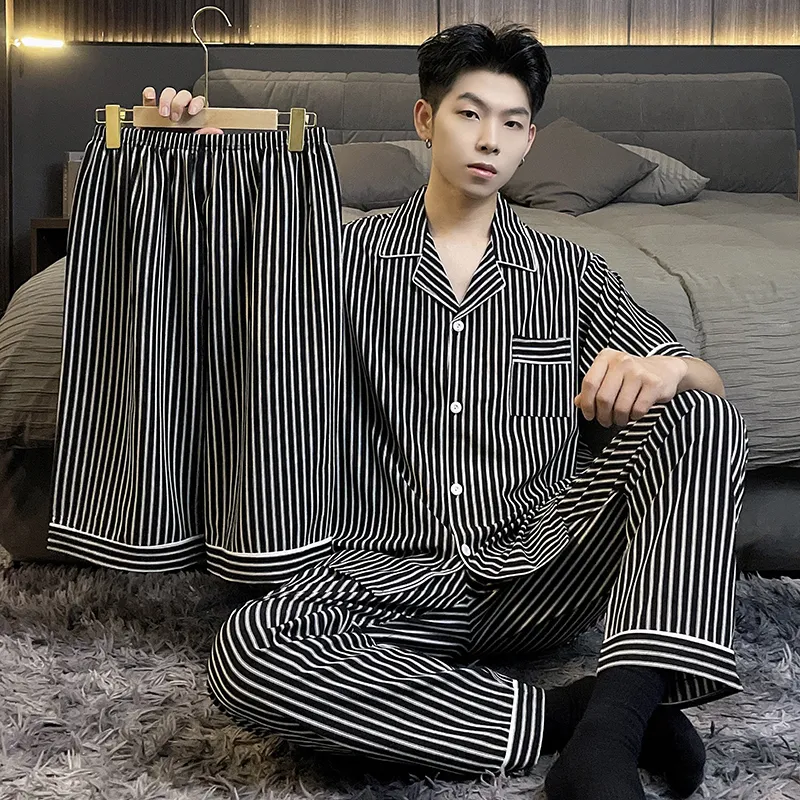Qiao Ni Tong Pajama Set Men's Cool Vertical Stripes-5