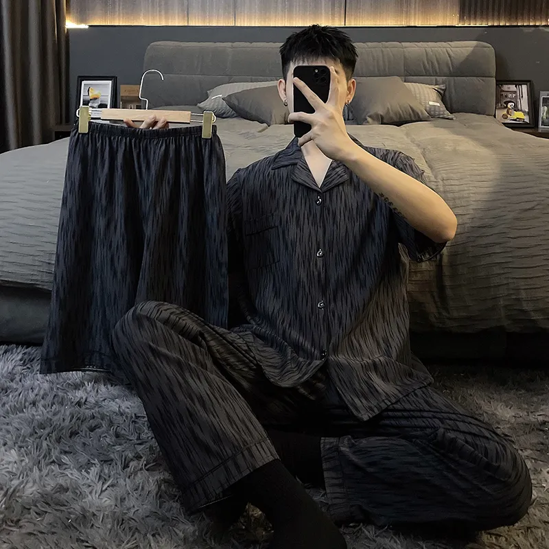 Qiao Ni Tong Pajama Set Men's Ink Shadow Dyeing-7