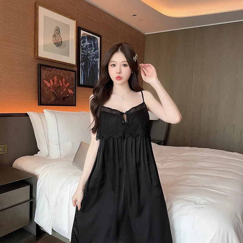 Qiao Ni Tong Nightgown Women's Black-2