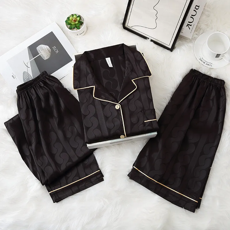 Qiao Ni Tong Pajama Set Men's Black Brown-1