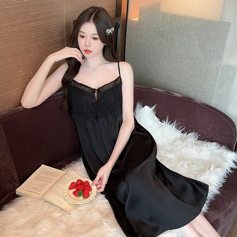Qiao Ni Tong Nightgown Women's Black-4