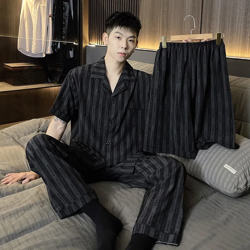 Qiao Ni Tong Pajama Set Men's Subtle Texture Whisper Stripes-1