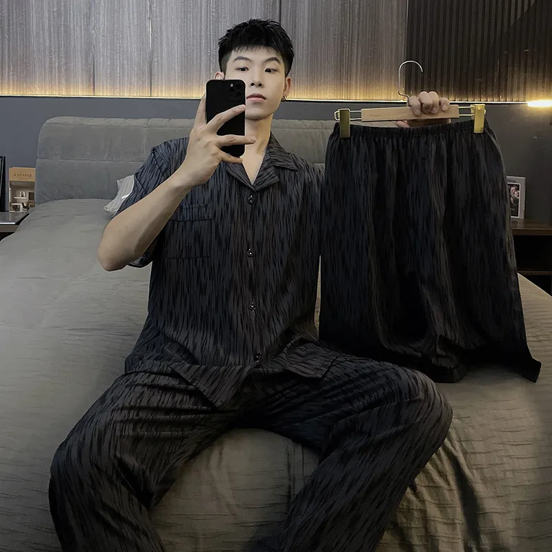 Qiao Ni Tong Pajama Set Men's Ink Shadow Dyeing-6