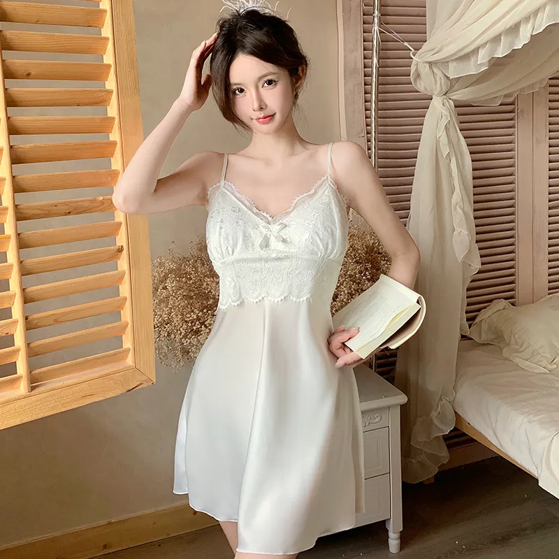 Qiao Ni Tong Nightgown Women's White Moonlight-3