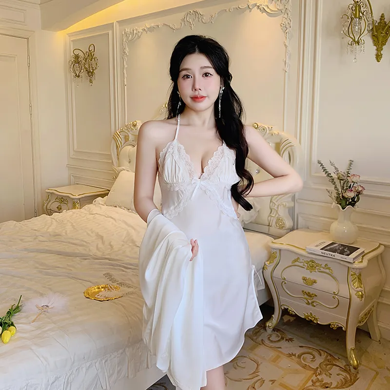 Qiao Ni Tong Nightgown Women's White-2