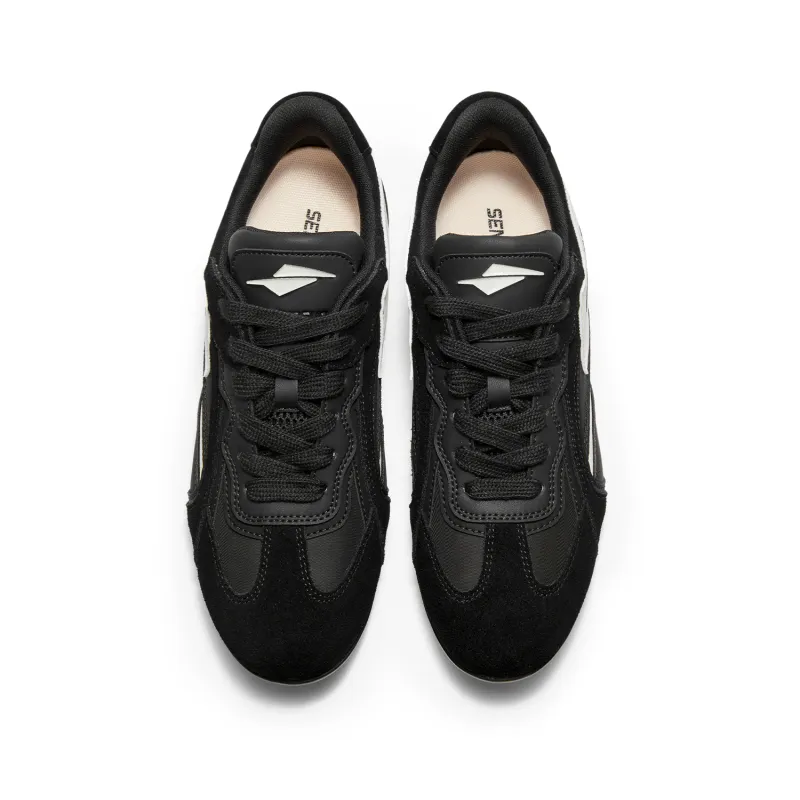 SENGUOGUO Cushioning Height Increase Low Top German Army Trainers Black White-2