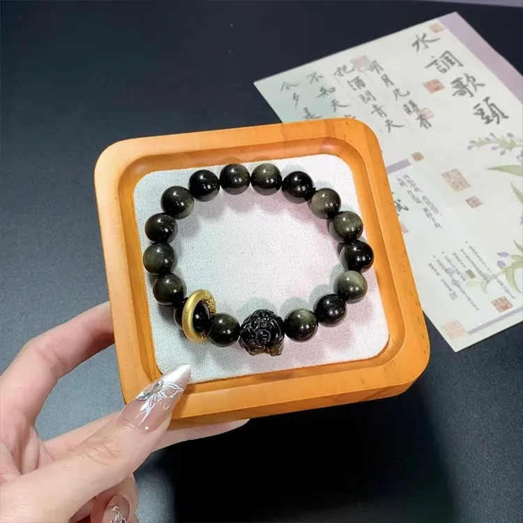 Yagu Natural Obsidian Bracelets Unisex-5