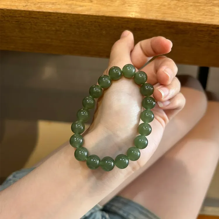 Yagu Hetian Jade Bracelets Pale Greenish White Jade Unisex-4