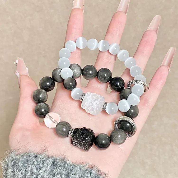 Yagu Natural Obsidian Bracelets Unisex-6