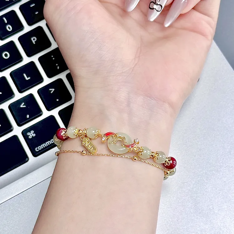 Yagu Hetian Jade Bracelets Pale Greenish White Jade Unisex-1
