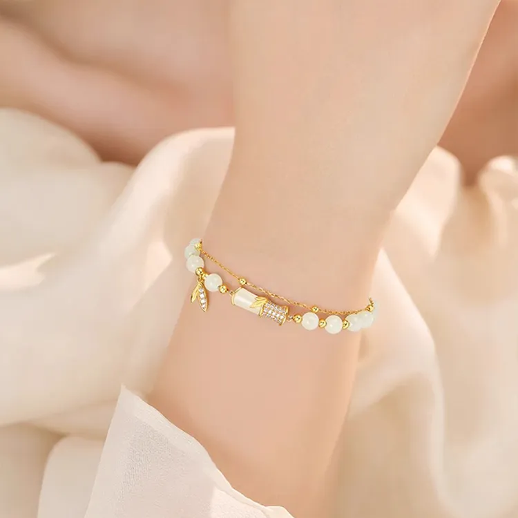 Yagu Bracelets Pale Greenish White Jade Women's-1