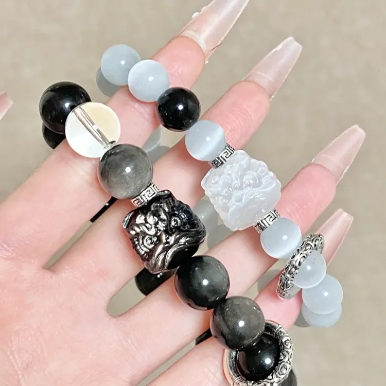 Yagu Natural Obsidian Bracelets Unisex-7