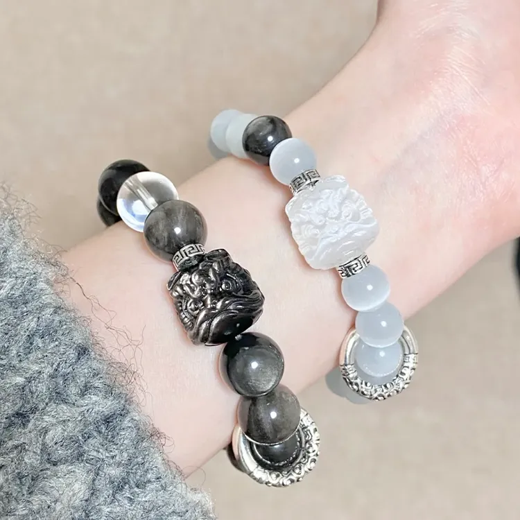 Yagu Natural Obsidian Bracelets Unisex-5