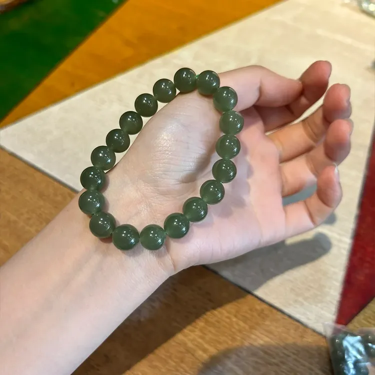 Yagu Hetian Jade Bracelets Pale Greenish White Jade Unisex-5