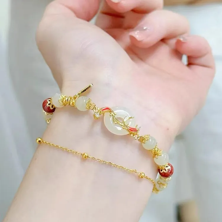 Yagu Hetian Jade Bracelets Pale Greenish White Jade Unisex-4