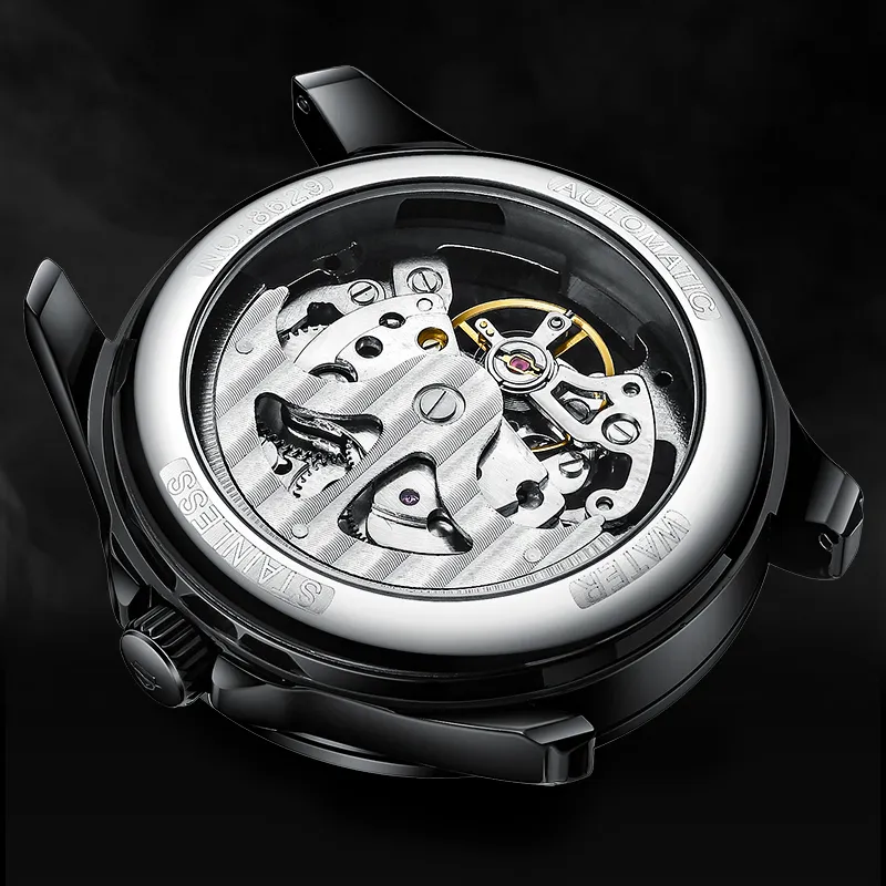 ABORNI Cool Collection Automatic Mechanical Movement Leather Strap Watch Men's Watches Cut Out Dial-22